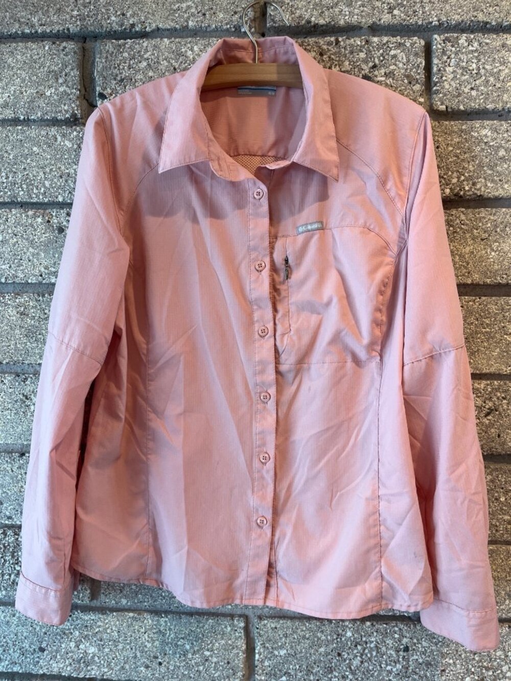 Columbia Womens Pink Omni-Shade Long Sleeve Button Front Hiking Shirt M